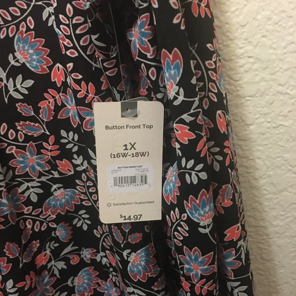 Terra Sky Button Front Top Tunic Orange and Blue - Picture 4 of 5